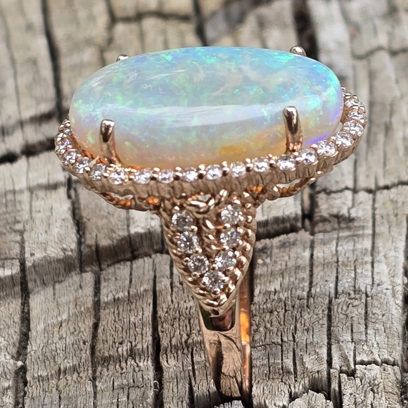 OPAL DIAMOND RING SOLID 14K ROSE GOLD - Picture 10 of 16
